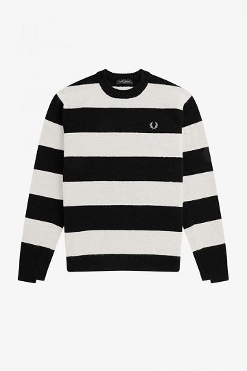 White Black Fred Perry Bold Stripe Alpaca Blend Jumper Men's Knitwear | PH 1280PJJQ